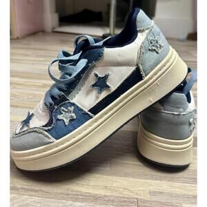 Pacogil Denim Star Platform Sneakers | EU 40 US 9 | Distressed Patchwork Shoes